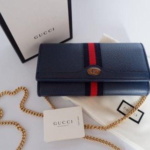 Gucci Ophidia Leather Continental Wallet On Chain in Blue - Picture 2 of 6